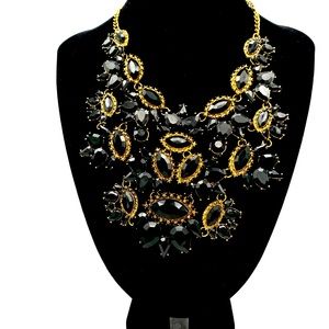 Statement necklace black and bronze gold